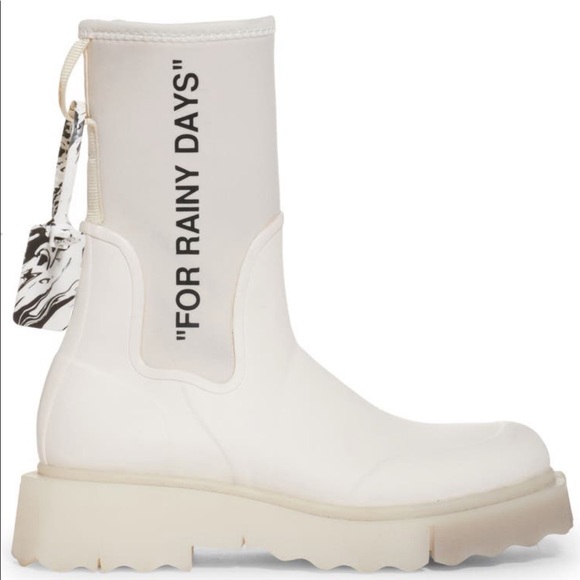 Off-White Shoes - Virgil Abloh off-white women’s rain boots size 7/37 slogan white Chelsea boots